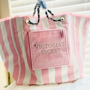Victoria Secret Bombshell Pink Striped Tote Bag